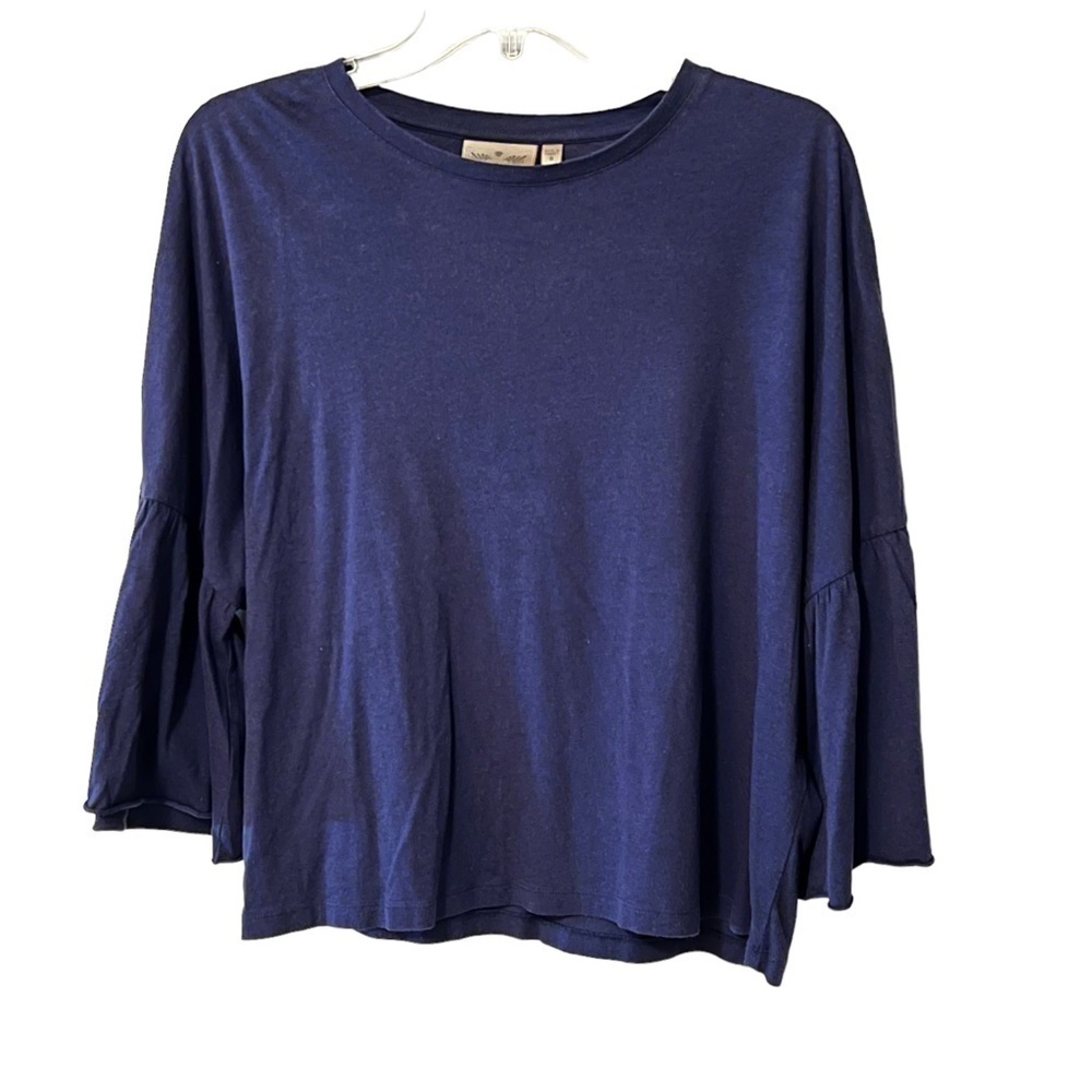 Dantelle Bell Sleeve Top Shirt Navy Blue Small Boxy Oversized bell Sleeve ruffle